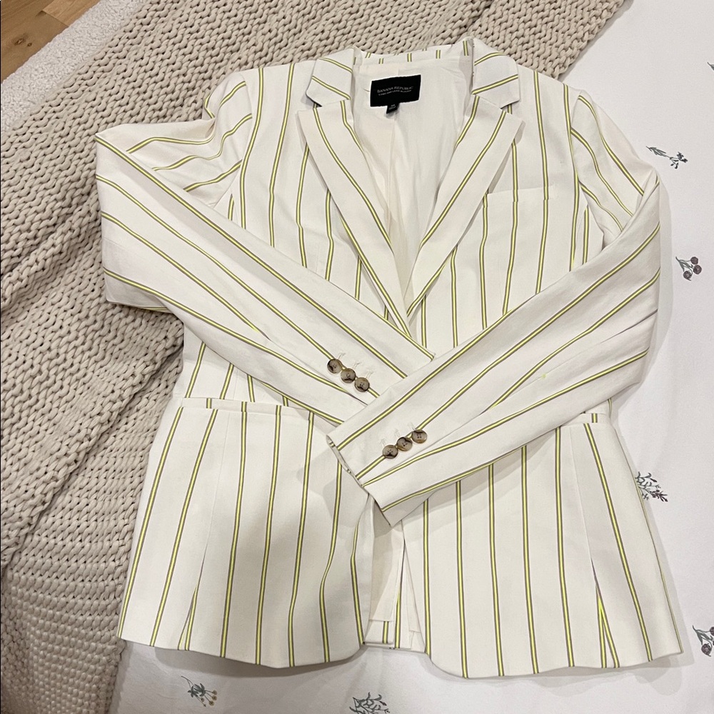 Banana Republic White and Yellow Striped Blazer